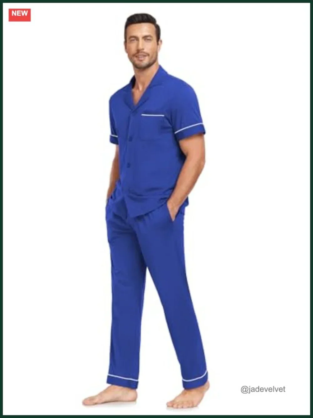 Men's 100% Cotton Pajama Set Short Sleeve Button Down with Long Pants